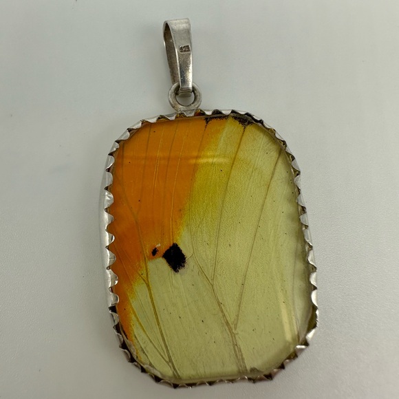 Sterling Silver Great Orange Tipped Butterfly Wing Pendant Unique and Authentic! - Picture 4 of 13